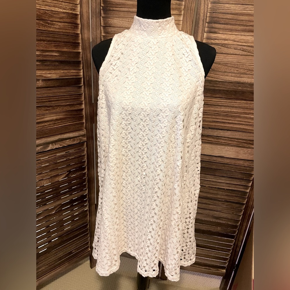 White crocheted overlay tank.